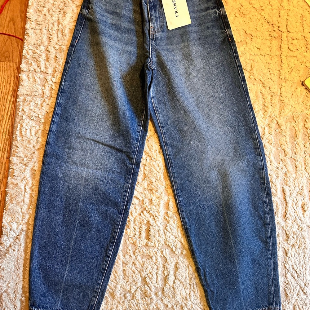 Frame high rise barrel Denim Classic Blue Jeans
